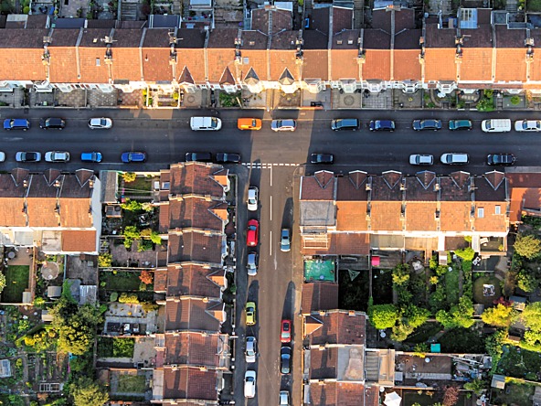 aerial view of British street